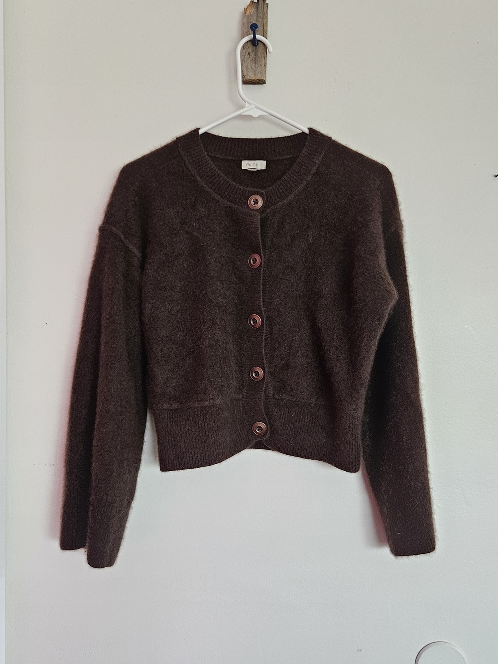 Pilcro Cashmere Dark Brown Fuzzy Knit Cardigan Size S - Picture 3 of 5